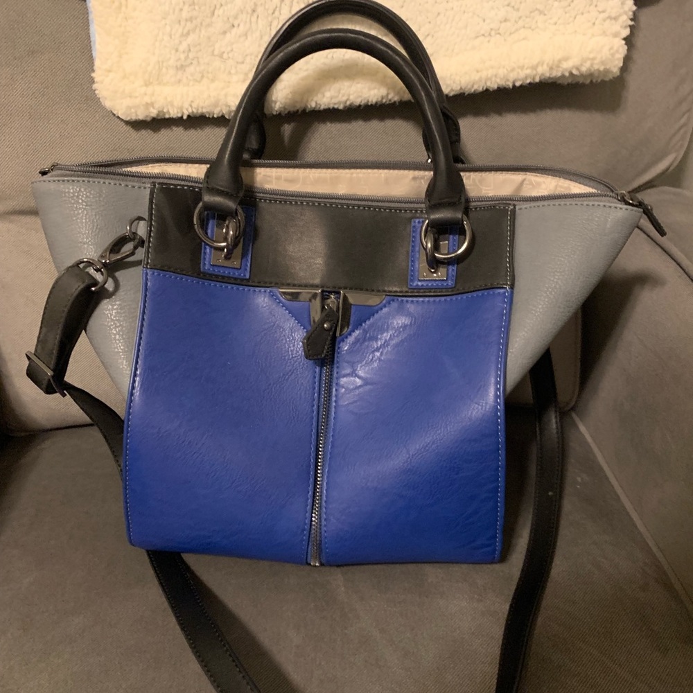 Blue and black purse